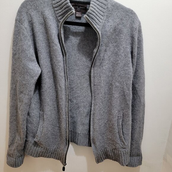 Black Brown 1826 Melange Grey Lambswool Fine Knit Zip Sweater Cardigan M Used - Picture 10 of 14